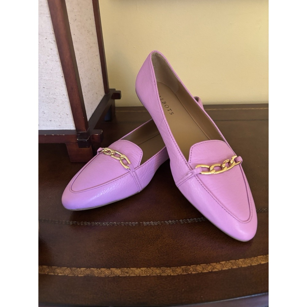 Talbots Loafers Women 7.5 Nappa‎ Leather Gold Chain Lucy Slip On Lavender